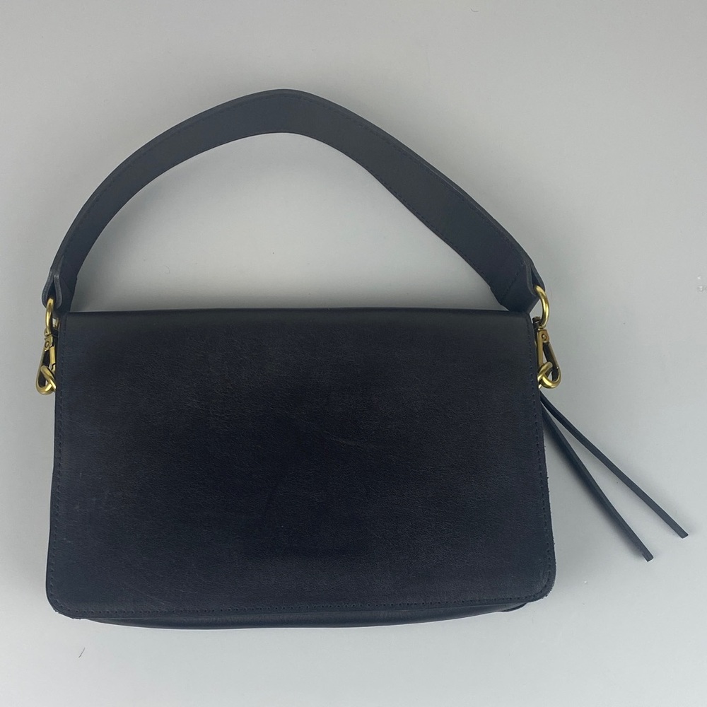 Madewell The Flap Convertible Black Leather Clutch